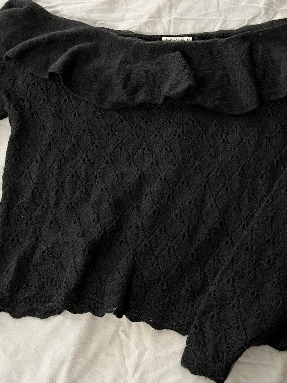 American Eagle Outfitters Black Off-the-Shoulder Ruffle Sweater